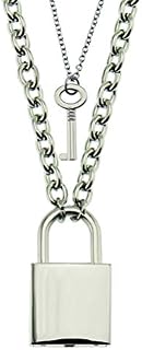 Stainless Steel Chain Punk Padlock Necklace Key Padlock Pendant Necklace Party Mens Chic Gifts, Lock With Key