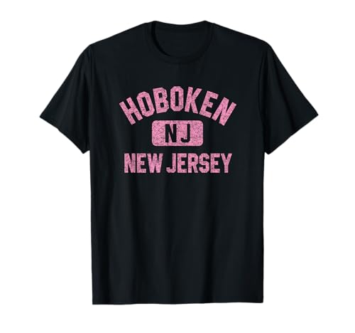 Hoboken New Jersey Gym Style Distressed Pink Print T-Shirt