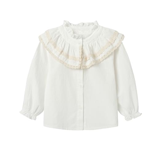 Image of Mud Kingdom Girls Blouse Shirts Spring Fall Long Sleeve Button-Down Top Ruffle Collar