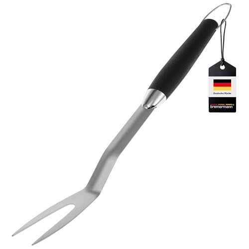 bremermann Grillgabel // Lange Fleischgabel aus Edelstahl mit Softgriff und Öse // Grillzubehör Grillbesteck