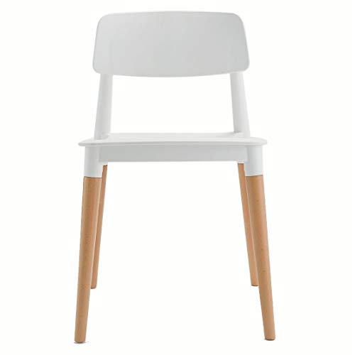 Image of Finch Fox Bella Molded ABS Plastic with Wood & American Mid-Century Styling Armless Side Dining Chairs for Home, Cafe, Restaurents, Living Room Chair in White Color (Set of 4)