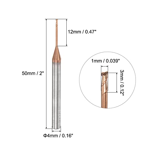 Image of uxcell Square Nose End Mill, 1mm Solid Carbide AlTiSin Coated Long Reach CNC Router Bits 2 Flutes Milling Cutter with Extended Neck, 12mm Cutting Length 4mm Shank