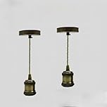 LEDSone 2 Pack Green Brass Pendant Light E27 Ceiling Light Kit with 95cm Adjustable Army Green Braided Cable Vintage Industrial Hanging Lamp for Kitchen Island Bedroom Dining Room
