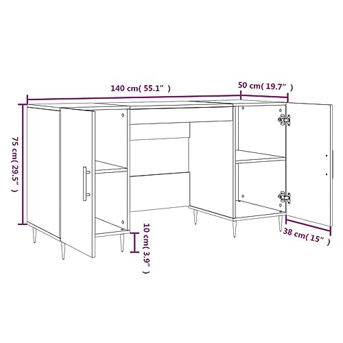 Bureau blanc 140x50 cm stable et ergonomique à 4 compartiments