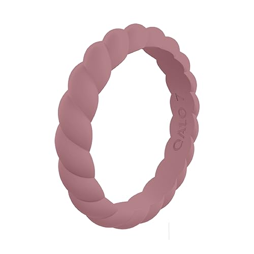QALO Stackable Rubber Engagement Rings for Women Eva Shockey Twisted Antique Finish Silicone Wedding Bands 3.3mm Wide x 2mm Thick Durable Design for Outdoor Active Use Mauve Twist 06