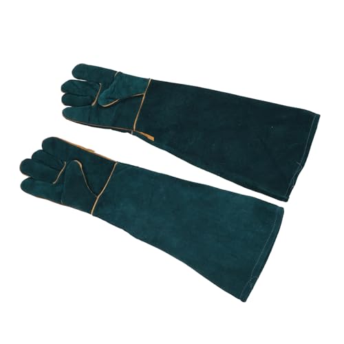 Hohopeti 2 Piezas Guantes Protectores para Reptiles y Mascotas de Piel de Vaca Resistente Diseño Antirrasguños y Anti-mordeduras con Dedos Separados para Manejo Flexible Color Verde Oscuro