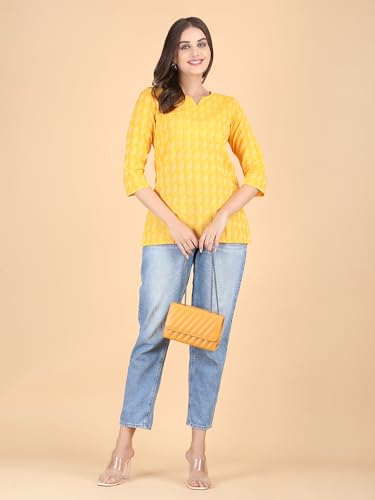 Image of Short Kurta for Women - Pure Cotton Printed Ladies Kurti, Stylish Girls Top, Ethnic Half Kurtas, Tunic Design Woman