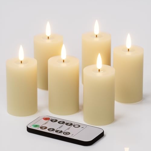 Image of Flameless Candles with Remote Timer, 6 PCS Real Wax LED Votive Battery Operated Candles with 3D Flame, Flickering Pillar Candles for Christmas Home Decororations(Ivory, 4.5 inch x 1.9 inch)