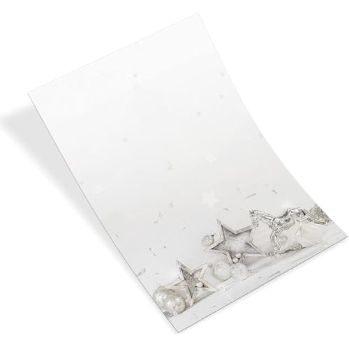 Logbuch-Verlag 50 hojas de papel de carta de Navidad, color plateado y gris, papel de Navidad para imprimir y escribir, DIN A4