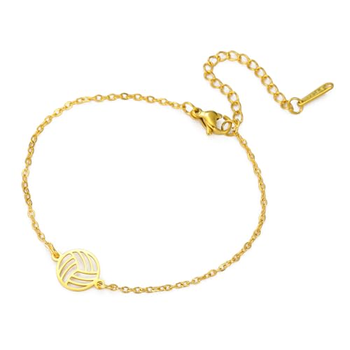 TEAMER Bracciale pallavolo Deliacate Ciondolo pallavolo in acciaio inox Moda Sport palla gioielli per gli amanti della squadra atleta allenatore di pallavolo (Oro)