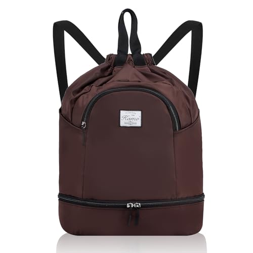 Image of Kamo Drawstring Backpack Bag - Sport Swimming Yoga Backpack with Shoe Compartment, Two Water Bottle Holder for Men Women Large String Backpack Athletic Sackpack for Travel