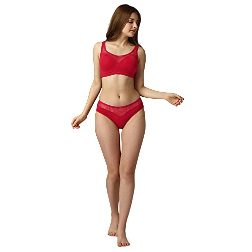 Image of SOIE Women's Full Coverage Padded Bra and Mid Rise Brief with Lace Detailing