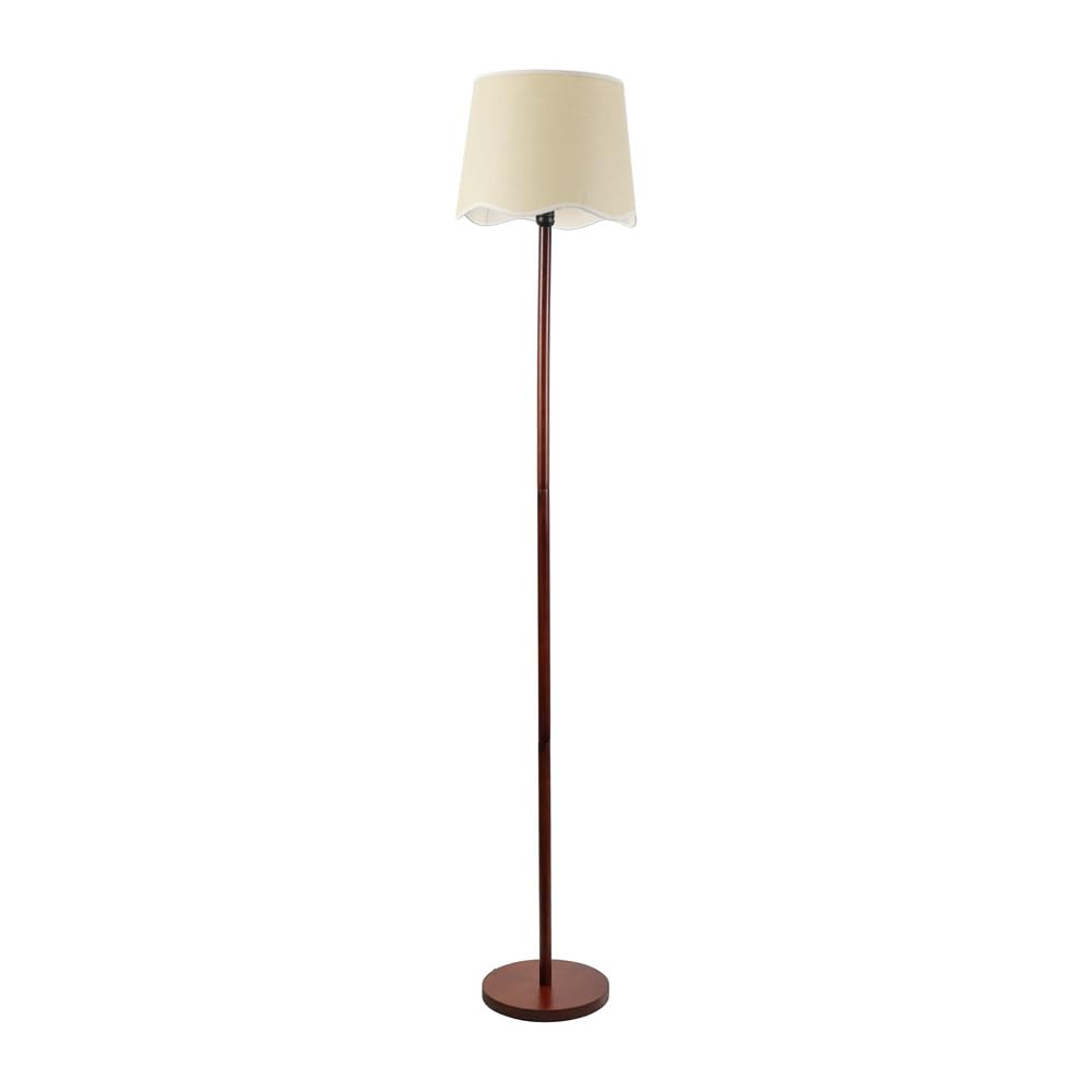 ValueLights - LED Floor Lamp - Dark Wood Stem - White Trim Shade - 1.8m