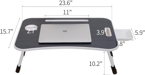 Image of GoRogue Foldable Wooden Mini Laptop Table for Bed, Study Table with Drawer, Tablet /Mobile Holder for Kids & Adults (Black), 40 Centimeters, 60 Centimeters