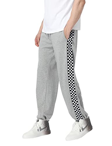 Hesayep Men's Cinch Bottom Sweatpants Athletic Plaid Side Sweat Pants Drawstring Workout Pants With Pockets, Light Grey, S #TOP4