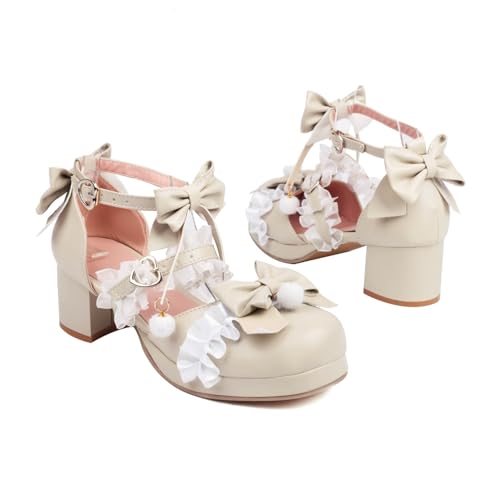 Cute Lolita Pumps for Women Mary Jane Bow Shoes Ankles Block Heel JK Sweet Sandals Goth Emo Rave Parties Rave Y2K Kawaii Elegant Dressy Fashion Trendy Shoes Back to School Spring Summer Fall Outdoors