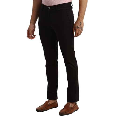 Image of Parx Men's Cotton Blend Solid Pattern Low Rise Tapered Fit Flat Front Casual Trouser