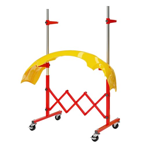 Hymula Mobile Telescopic Paint Stand, Bumper Stand Auto Body, Adjustable Body Extending Bumper Stand for Painting, Panel Stand with Lockable Wheels, Paint Rack for Automotive Bodyshop Repair, Red