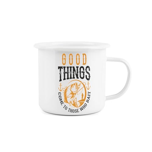 Fishing Enamel Mug, Good Things Come to Those who Bait