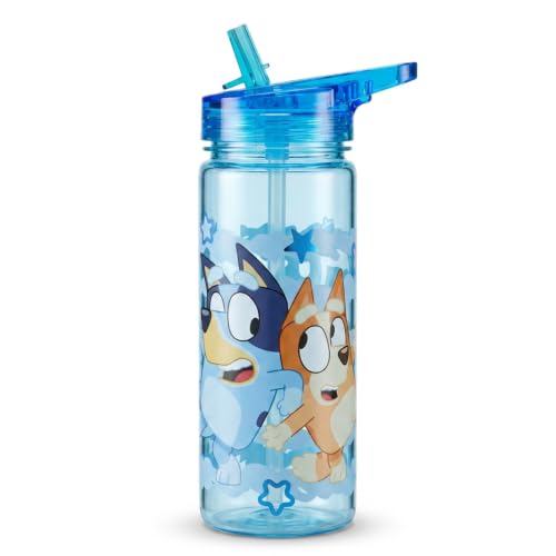 Bluey Kids Water Bottle 580ml with Carry Handle BPA-Free Reusable Drink Bottle for School & Travel Leak Resistant Flip Top (Blue)
