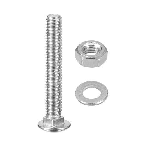 Image of uxcell M6x40mm Square Neck Carriage Bolts with Nuts & Washers, 12Set 304 Stainless Steel Round Head Square Neck Coach Bolt Screws, Silver Tone