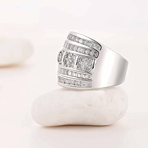 Wide Wedding Bands for Women AAAAA Cubic Zirconia Stackable Rings Engagement Bridal Eternity White Gold Size 54