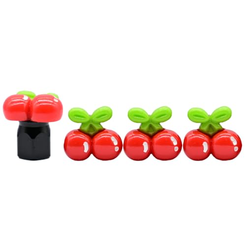 4-Pack Cute Cherry Tire Valve Stem Caps, Handmade Car & Bike Accessory, Fun & Unique Tire Decoration, for Car Enthusiasts, Fits Schrader Valves