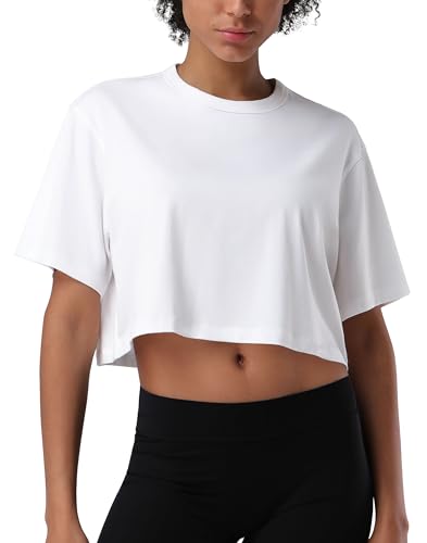 Pioneer Camp Bamboo Viscose Workout Crop Tops for Women Short Sleeve Loose T-Shirts Cropped Athletic Gym Running Yoga Tee