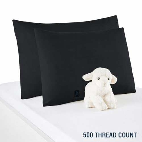 Image of Atiksh Beddings Pack of 2 13x18 Inch Toddler Travel Pillow Cases - 100% Soft Egyptian Cotton, 600 Thread Count with Zipper Closure for Small Travel Pillowcase Cover, Black