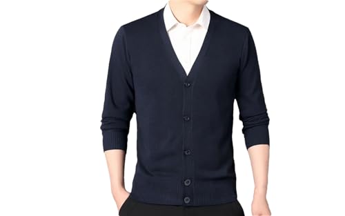 Men's Casual Knit Cardigan V-Neck Solid Color Slim Fit Knitted Sweater