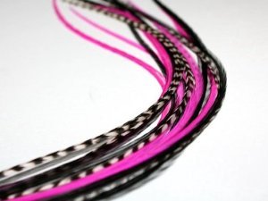 Feather Hair Extension 6"-10" Hot Pink, Grizzly, & Solid Black Remix 5 Quality Salon Feathers Hair Extension!