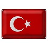 Blechschild Türkei Flagge | Dekoration | Wandkunst | Retro-Stil | 20 cm x 30 cm
