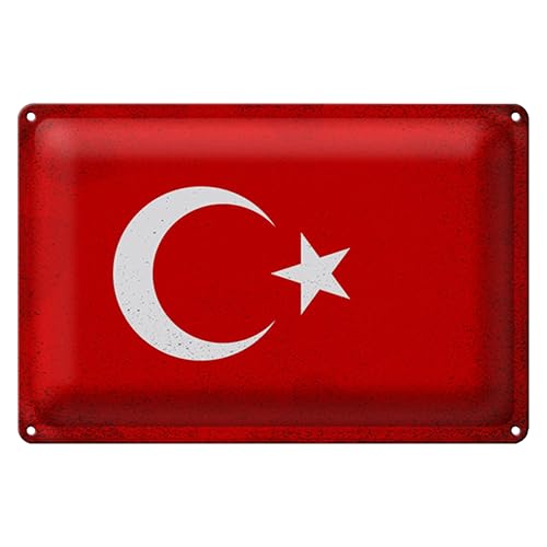 Blechschild Türkei Flagge | Dekoration | Wandkunst | Retro-Stil | 20 cm x 30 cm