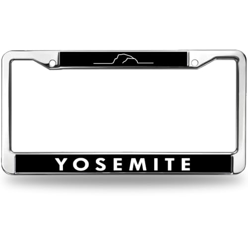 Image of Yosemite License Plate Frame, Stainless Steel Metal Mountain Auto Tag Cover | Show your passion for national parks with this durable metal Yosemite license plate frame, weather-resistant to last.