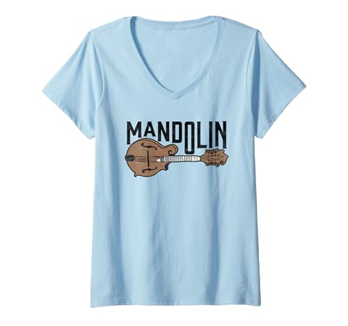 Damen Retro Mandolin Minimalist String Instrument Graphic Music T-Shirt mit V-Ausschnitt