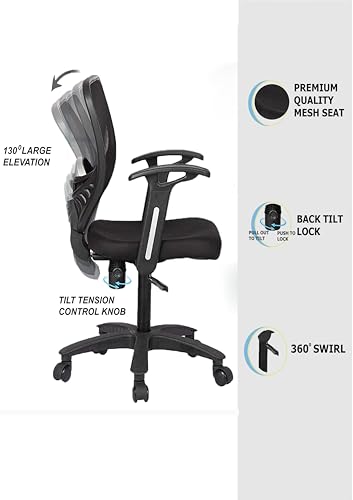 Image of Lumbar Support Executive Office For Home /Chair For Office Work At Home /Study Chair /Office Chairs For Work From Home For Study Table /Computer Chair /Height Adjustable /Mid Back-Black
