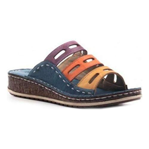 Guajave - Sandalias de costura de tres colores para mujer, color Azul, talla 40.5 EU