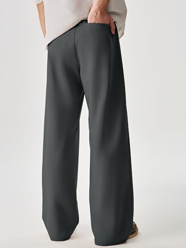 Image of JMIERR Mens Baggy Casual Dress Pants Lightweight Pleated Old Money Wide Leg Pants Loose Relaxed Fit Trousers