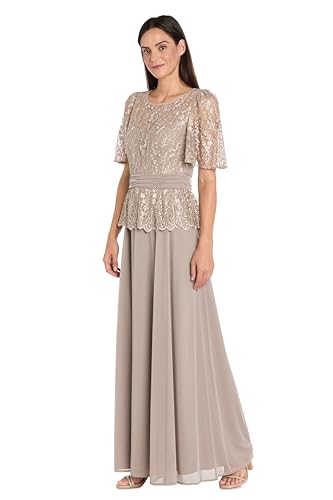 R&M Richards Womens Elegant Sequin Lace Peplum Evening Gown with Flowing Chiffon Skirt for Wedding Guest and Cocktail Attire