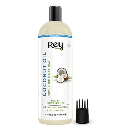 Rey Naturals Virgin Coconut Hair Oil (Nariyal tel) | 100% Pure & Natural Coconut Oil For Hair And Skin - Strengthens Hair, Improves Scalp Condition & Hair Growth| Virgin Coconut oil for baby | 750ml