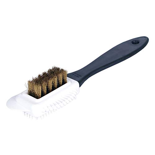 Cepillo de gamuza de 4 lados, multifuncional, de latón nobuck y cerdas de nailon, cepillo de limpieza portátil de mano, herramienta de limpieza para zapatos de gamuza y nobuck