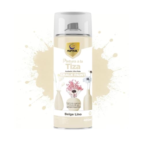 SPSIL Pro Chalk Paint Spray-Pintura en Spray Ultra Mate a la Tiza,Efecto Retro y Vintage para Muebles de Madera, Metal, Cerámica,Imprimación en Spray -Colores Beige Lino 400ml