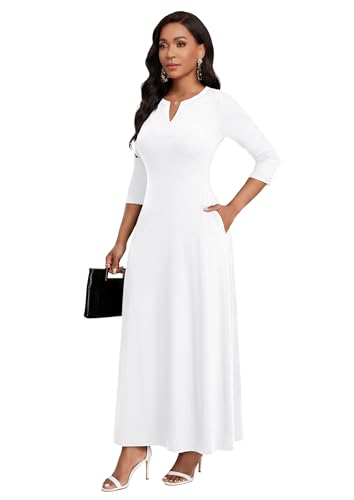 Image of MarryUP Women's V-Neck 3 /4 Sleeve Elegant Maxi Dress with Pockets Church Dresses 2026