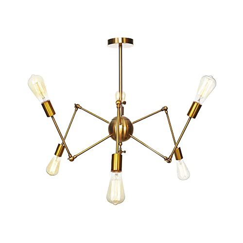 Chandelier retro en métal doré suspension à bras oscillants réglables 20-30 in