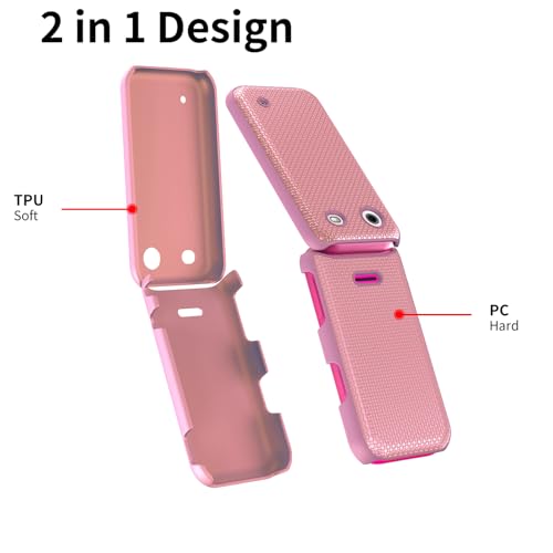 Ailiber for HMD Barbie TA-1681 Phone Case, HMD Barbie Flip Cell Phone Cover, Dual Layer Shockproof Silicone Bumper, Non Slip Back Heavy Duty Rugged Cover Case-Rose Gold