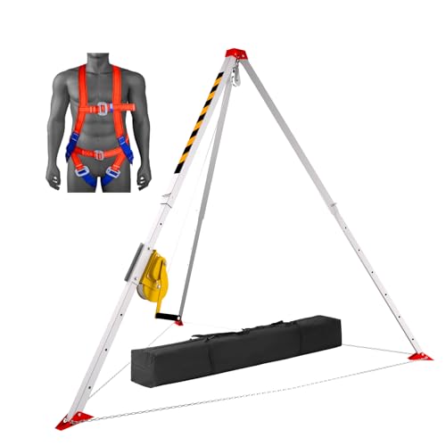 1800lbs Winch Confined Space Tripod System - 7ft Adjustable Fall Protection Anchor - Heavy Duty Rescue Hoist for Manhole, Tank, Tunnel & Construction Site Lifting