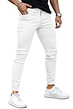 Mens Jeans Skinny Stretch, Premium High Rise Colored Jeans Expandable Waist 4 Seasons (32, White)