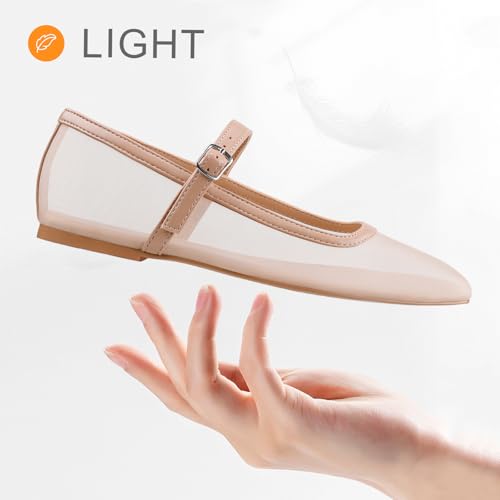 BCTEX COLL Mesh Ballet Flats Mary-Jane Ballerina Flats Square Toe Dressy Casual Shoes with Buckle Strap2