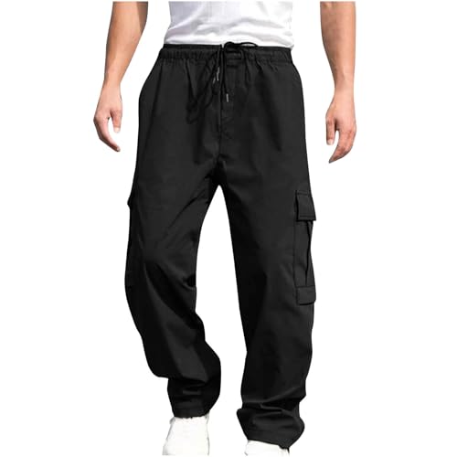 Men's Drawstring Cargo Pants Casual Wide Leg Straight Trousers Fashion Loose Fit Outdoor Sports Pants with Pockets2
