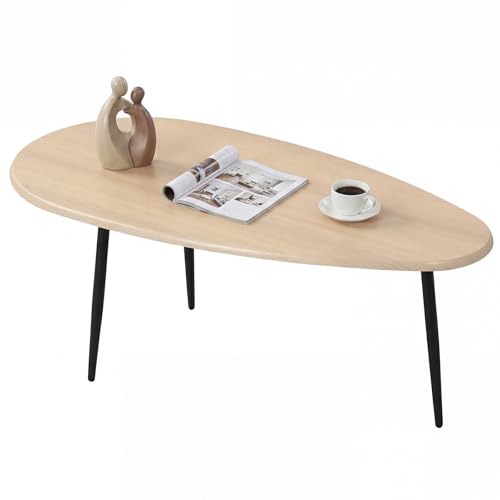 COSTWAY Table Basse Bois Ovale Scandinave, Pieds en Métal Robuste, Table de Salon Design, Grain de Bois, pour Canapé, Salon, Chambre, Bureau (Naturel,108 x...